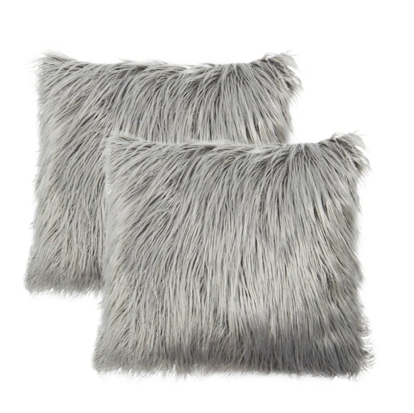 New Faux Fur Pillows Grey Faux Fur Pillows 19x19 Shaggy Throw Pillows Bouclair - Picture 1 of 10